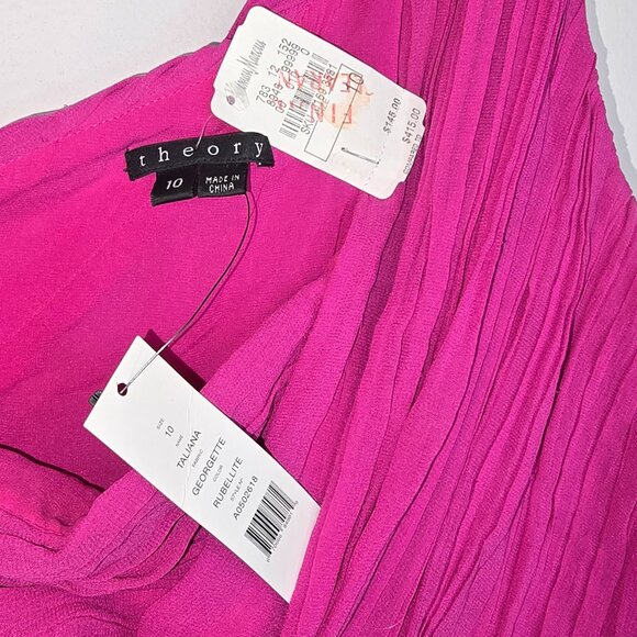 Theory Hot Pink One Shoulder Silk Party Dress - Picture 7 of 8